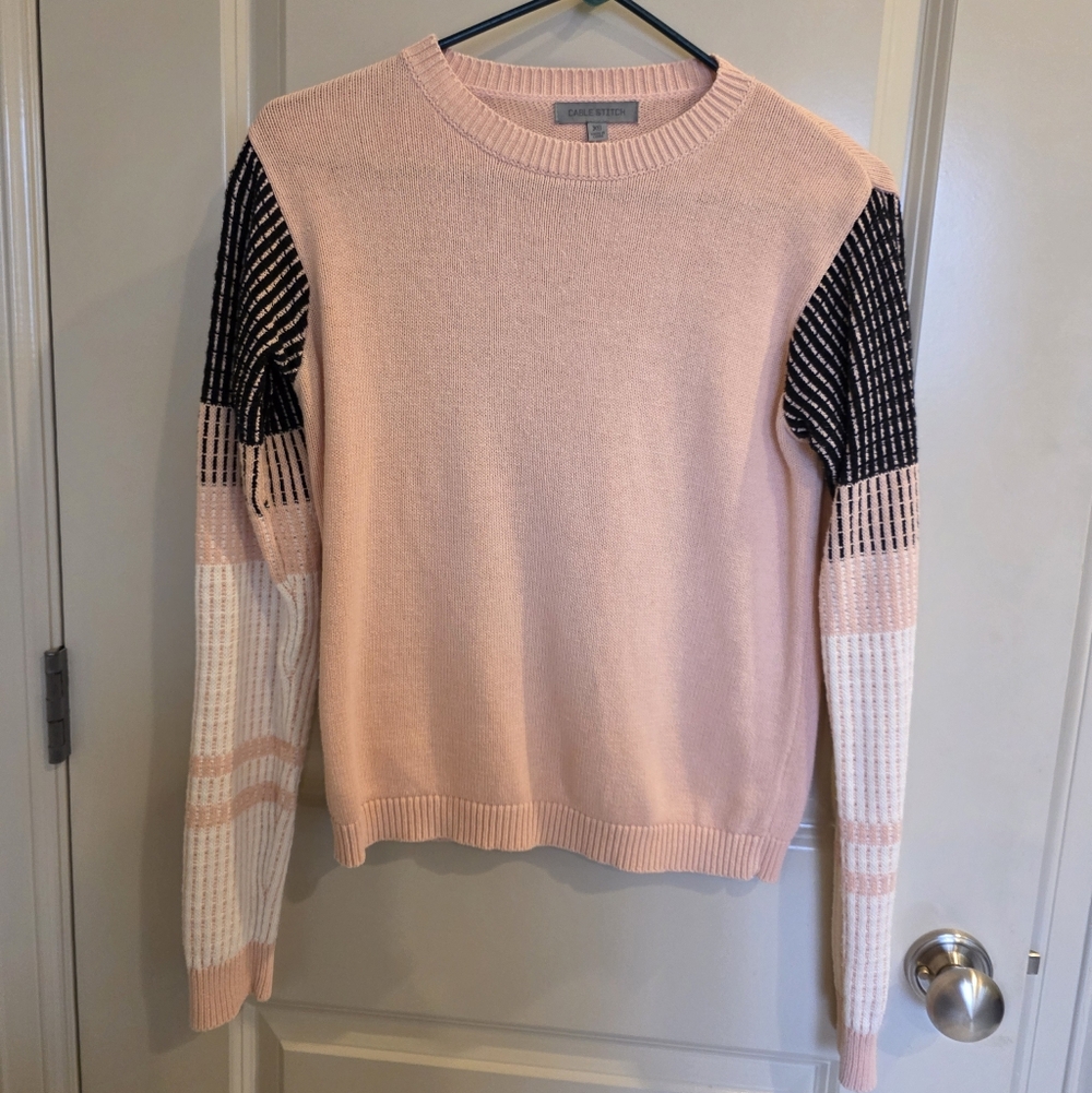 Cable Stitch Pink and Black Colorblock Sweater